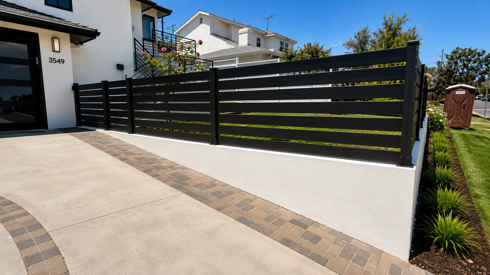 Composite deck with modern railing in Granada Hills