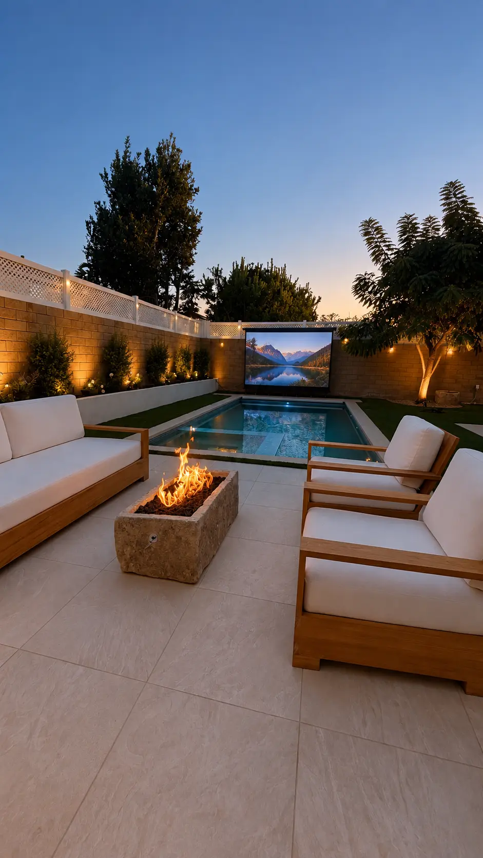 Coastal pool and fire lounge built with salt-air resistant materials near Newport Beach