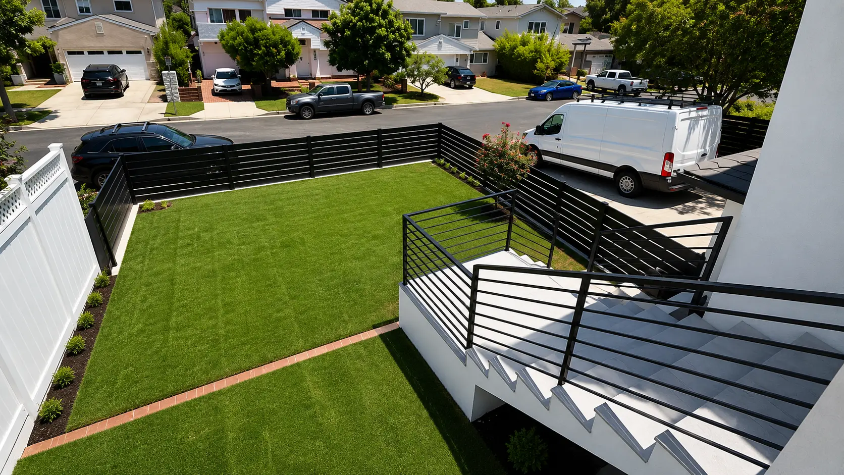Modern horizontal slat fence and gate in West Hills
