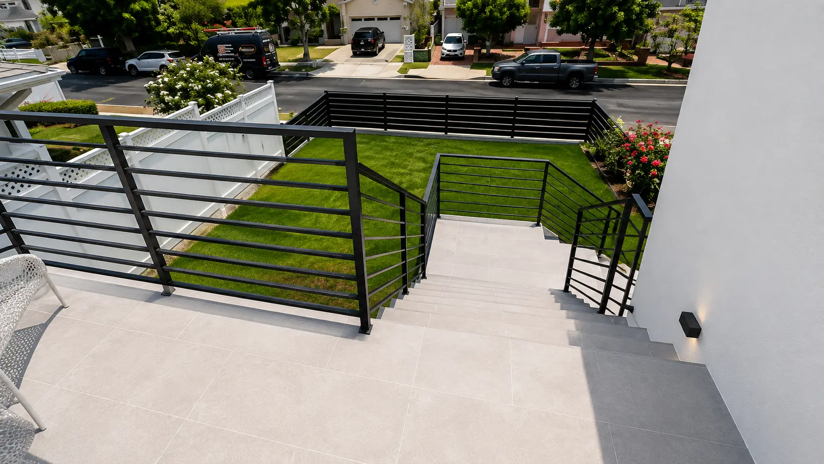 Modern horizontal slat fence and gate in Burbank