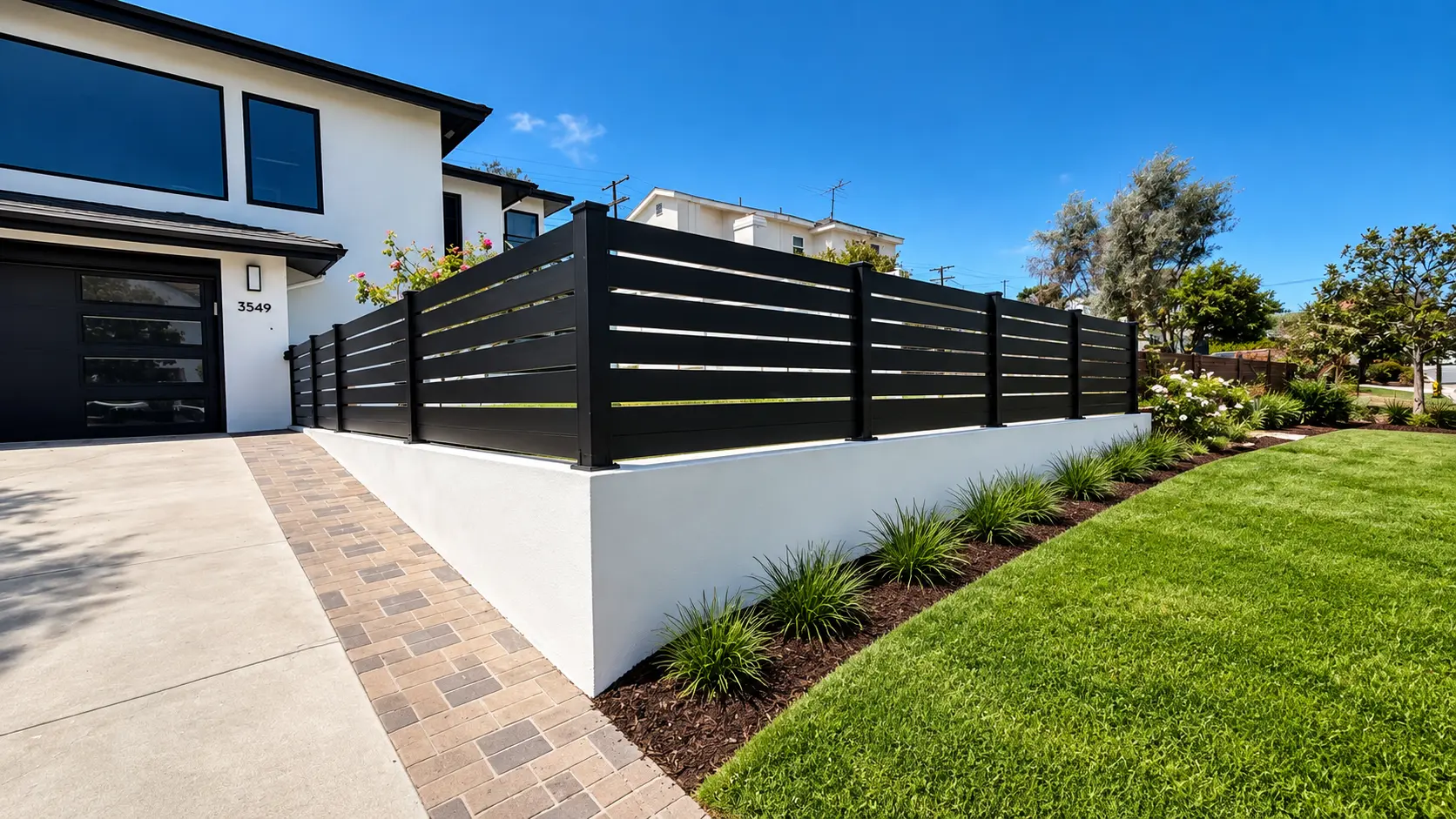 Automated driveway gate with horizontal slats in Encino