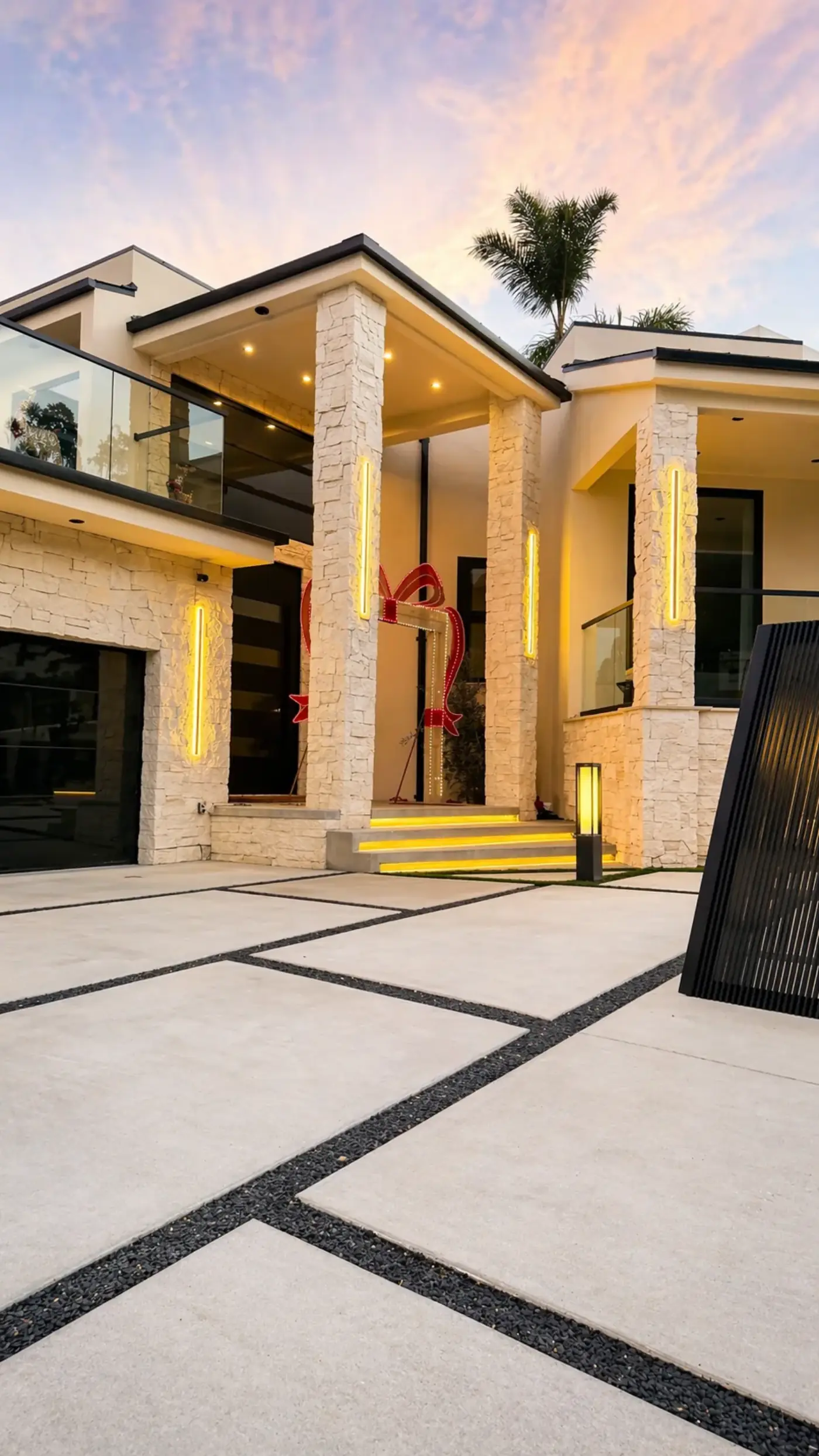 Modern Entry Hardscape with Oversized Concrete Panels — luxury outdoor living design and build by Moda Outdoor Living