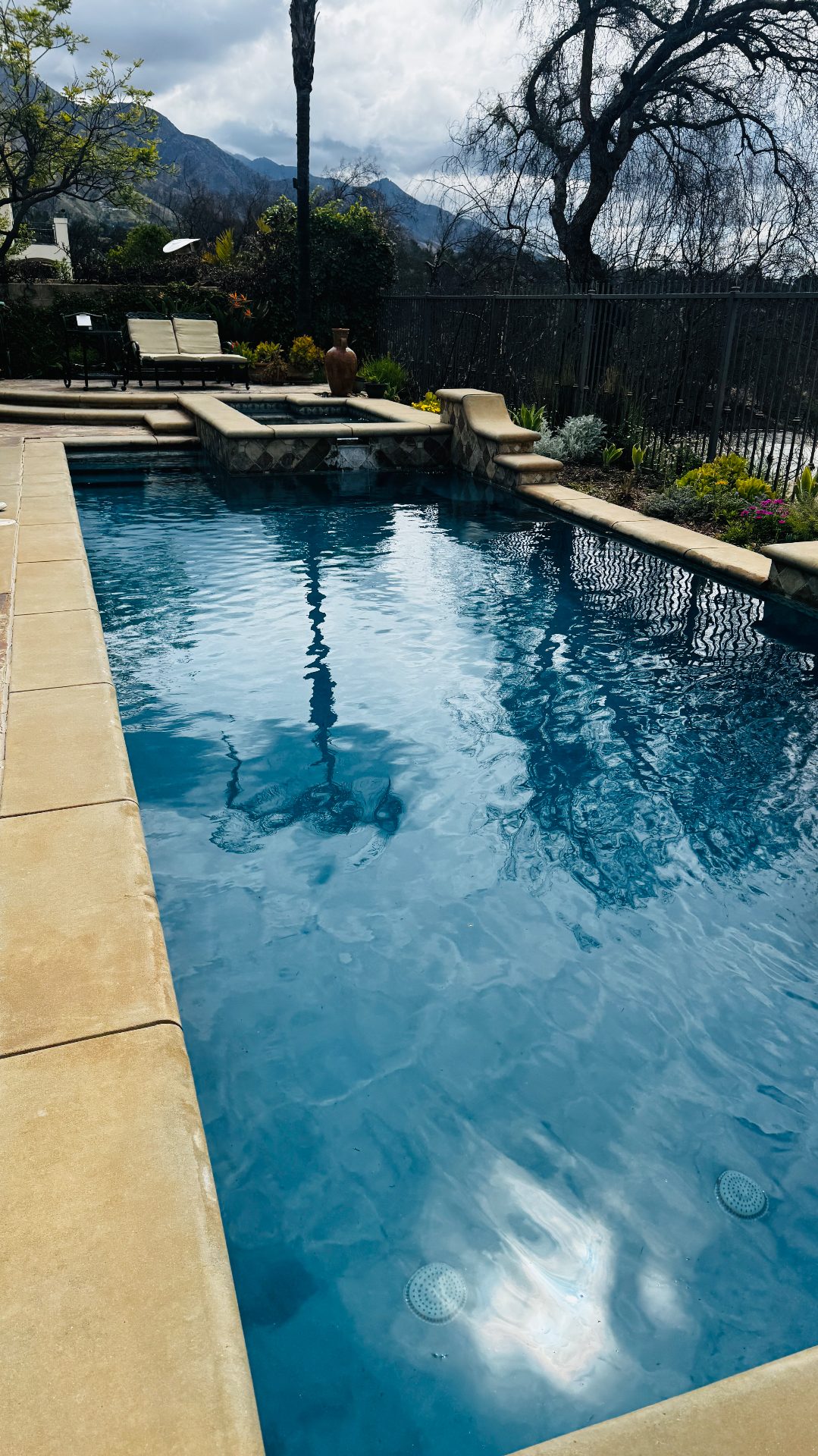 Pool after draining during fire restoration