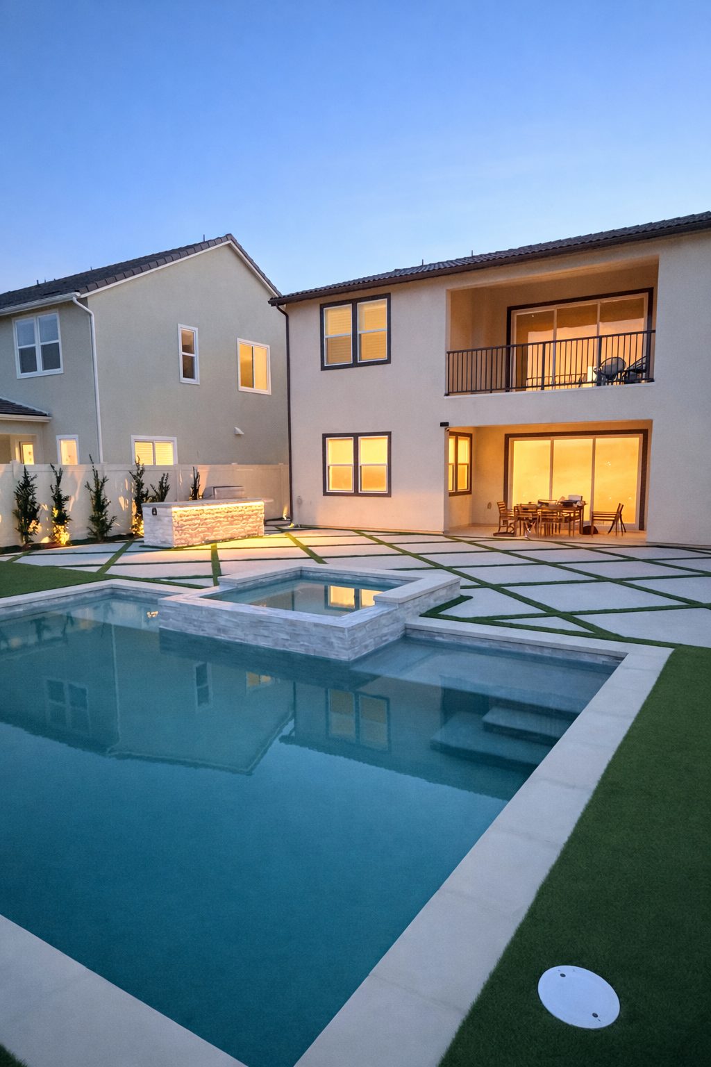 Aerial 3D render of a geometric pool design prepared for HOA architectural review submission
