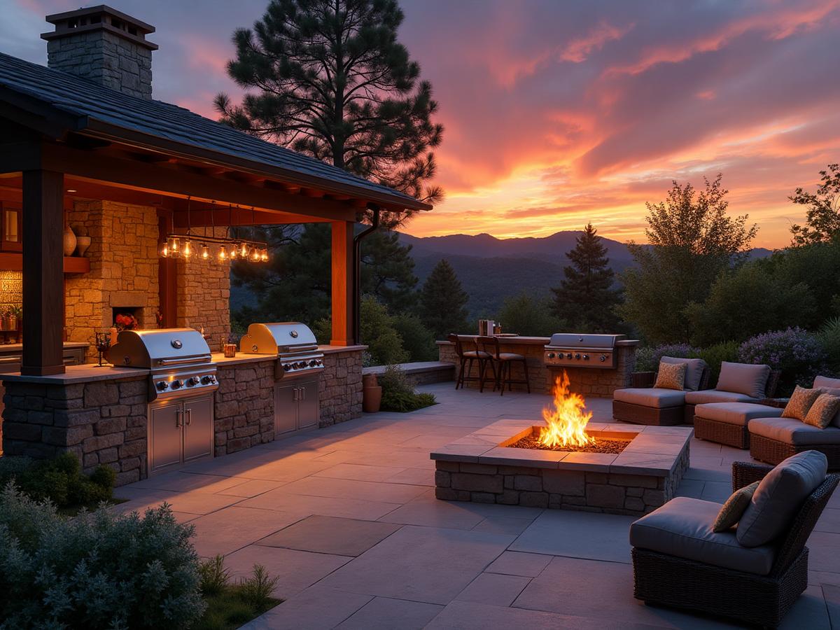 Luxury backyard with integrated pool, fire feature, and pergola