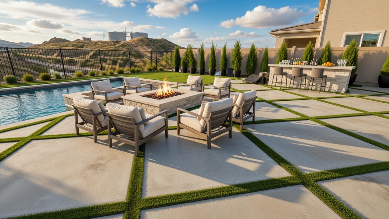 Smart pergola with app-controlled louvers and integrated lighting