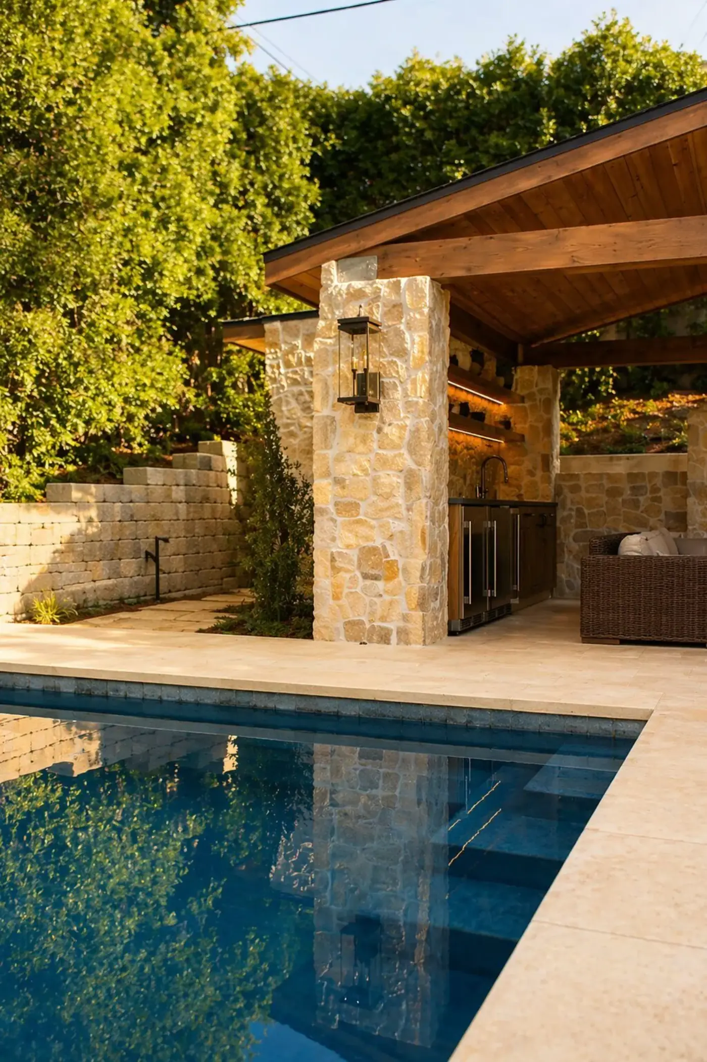 Lagoon Pool & Outdoor Kitchen by Moda Outdoor Living in Silver Lake, CA — luxury outdoor living design and build