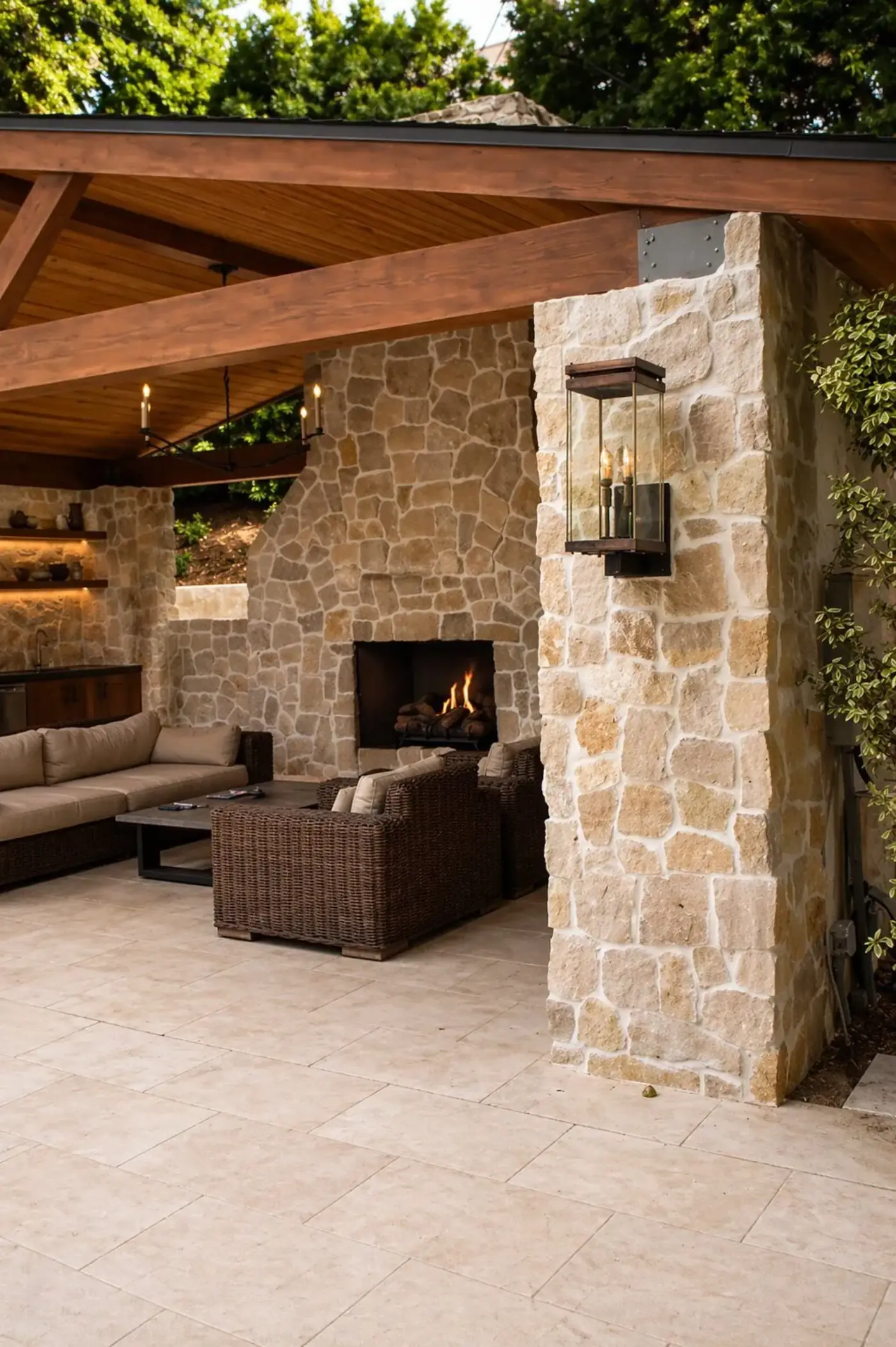 Outdoor Living Room with Fireplace by Moda Outdoor Living in Silver Lake, CA — luxury outdoor living design and build