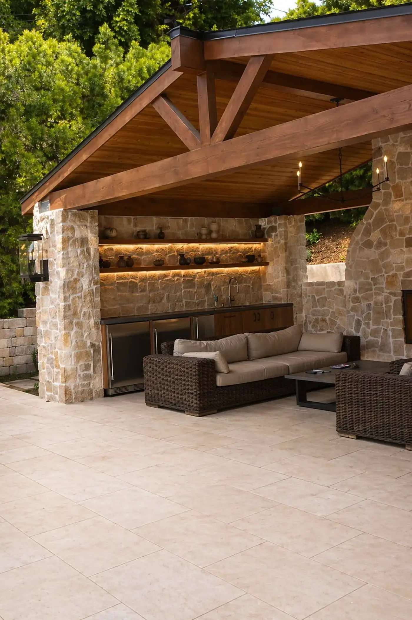 Patio with Outdoor Kitchen & Pergola by Moda Outdoor Living in Silver Lake, CA — luxury outdoor living design and build