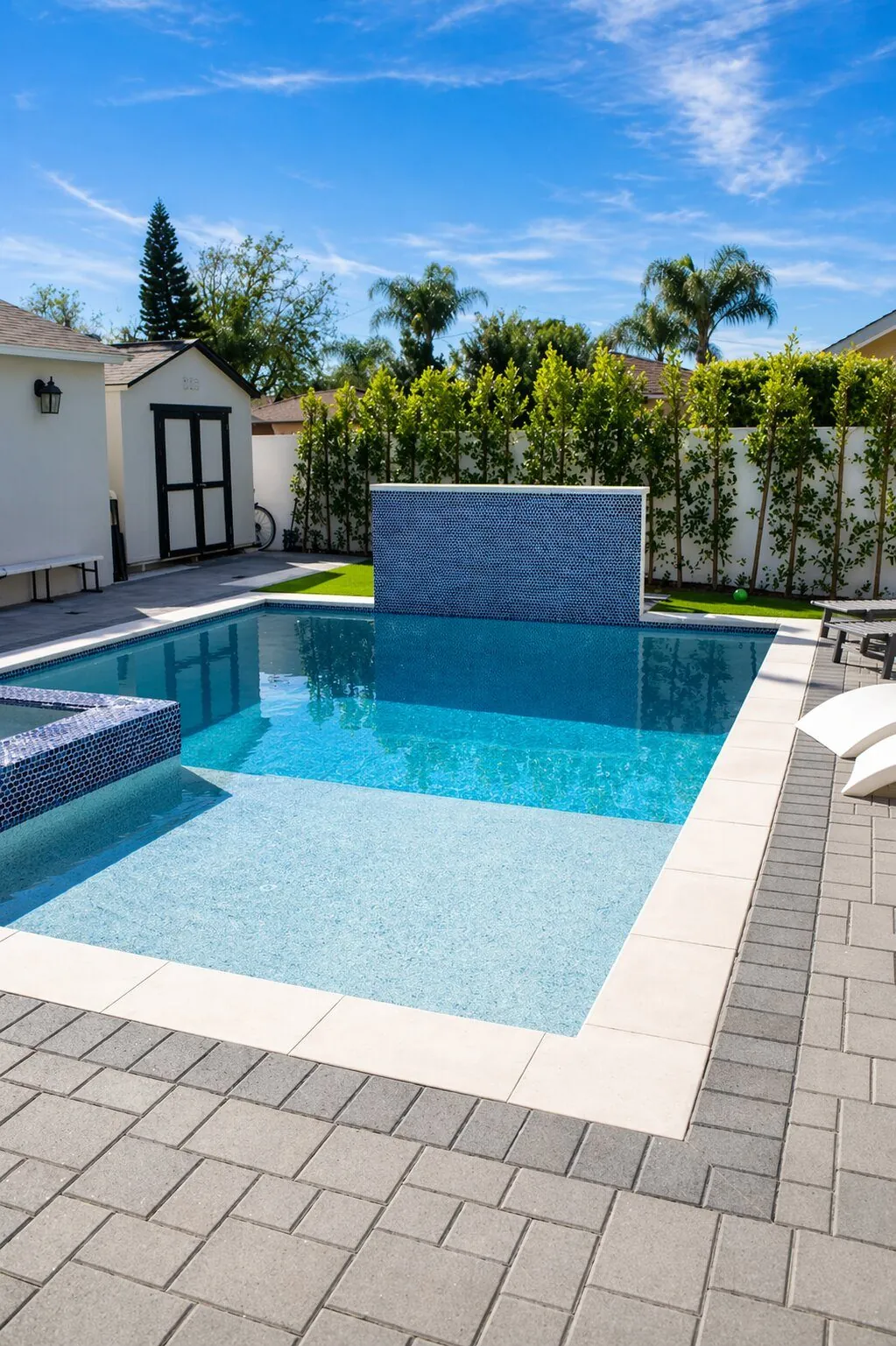 Paver Patio with Pool & Spa by Moda Outdoor Living in Long Beach, CA — luxury outdoor living design and build