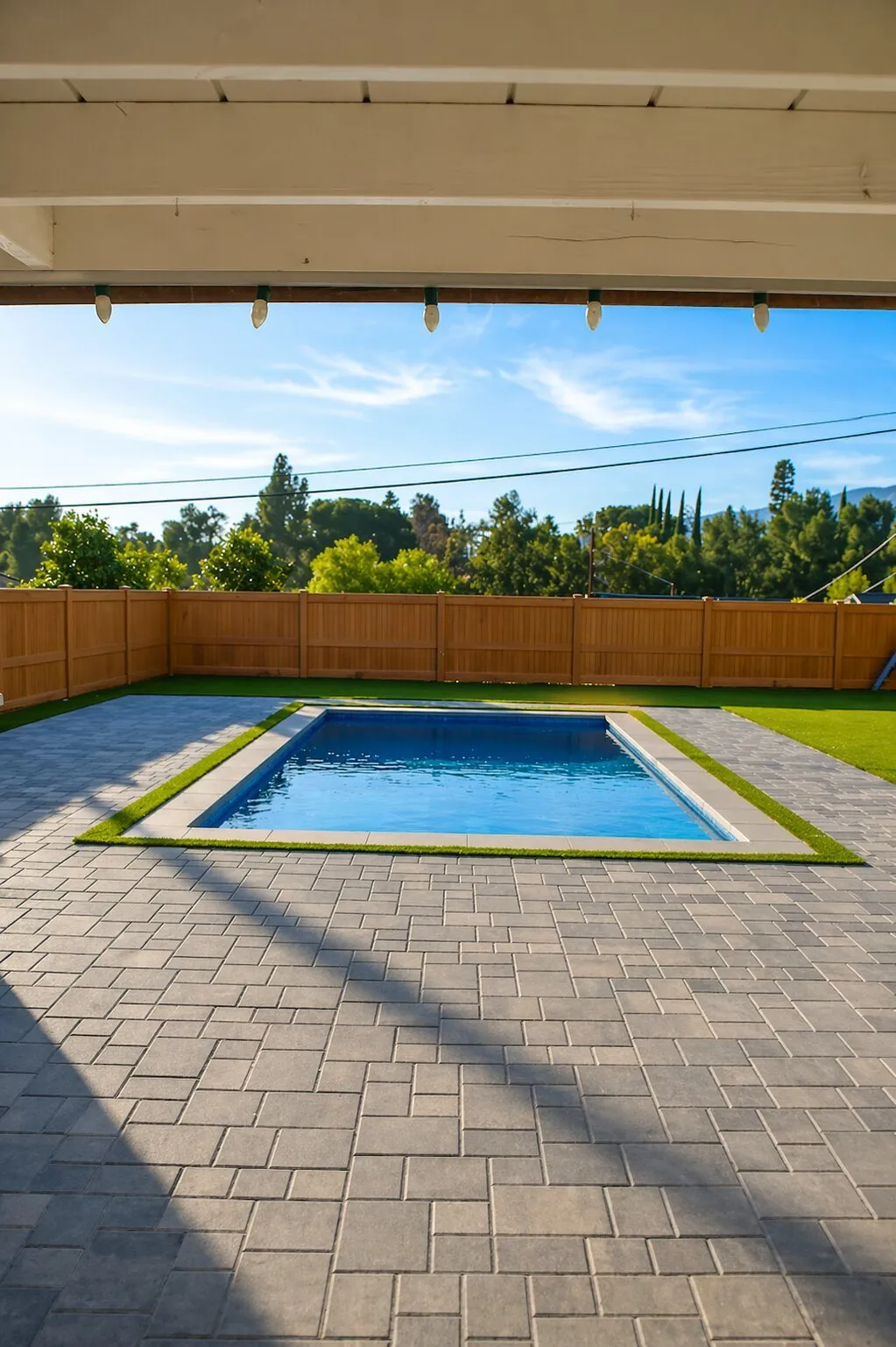Paver Patio with Pool & Turf by Moda Outdoor Living in Granada Hills, CA — luxury outdoor living design and build