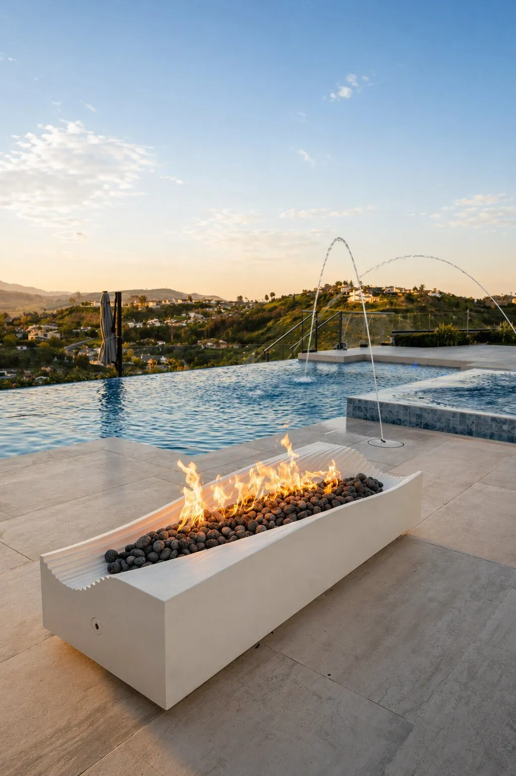 Infinity Pool, Spa & Fire Feature by Moda Outdoor Living in Orange County, CA — luxury outdoor living design and build