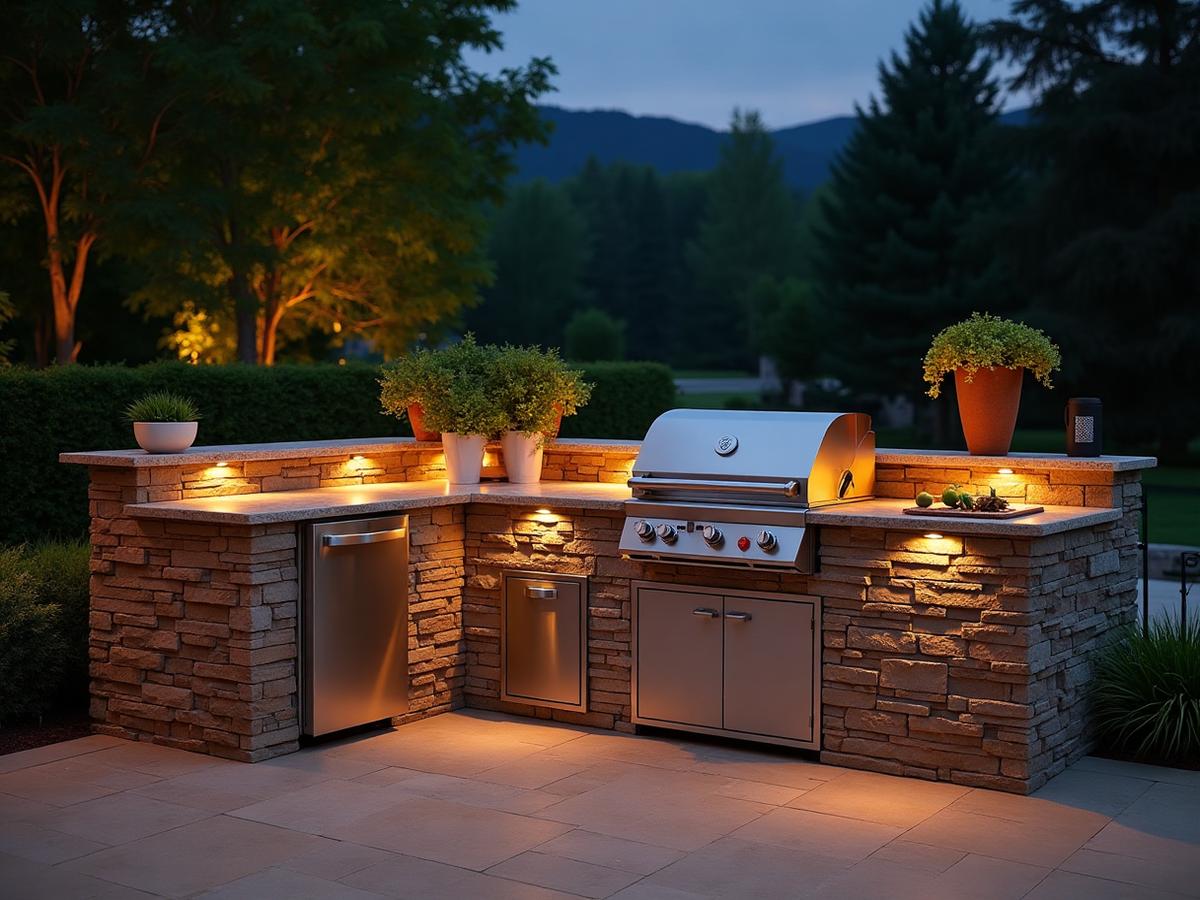 Premium built-in grill island with stone veneer