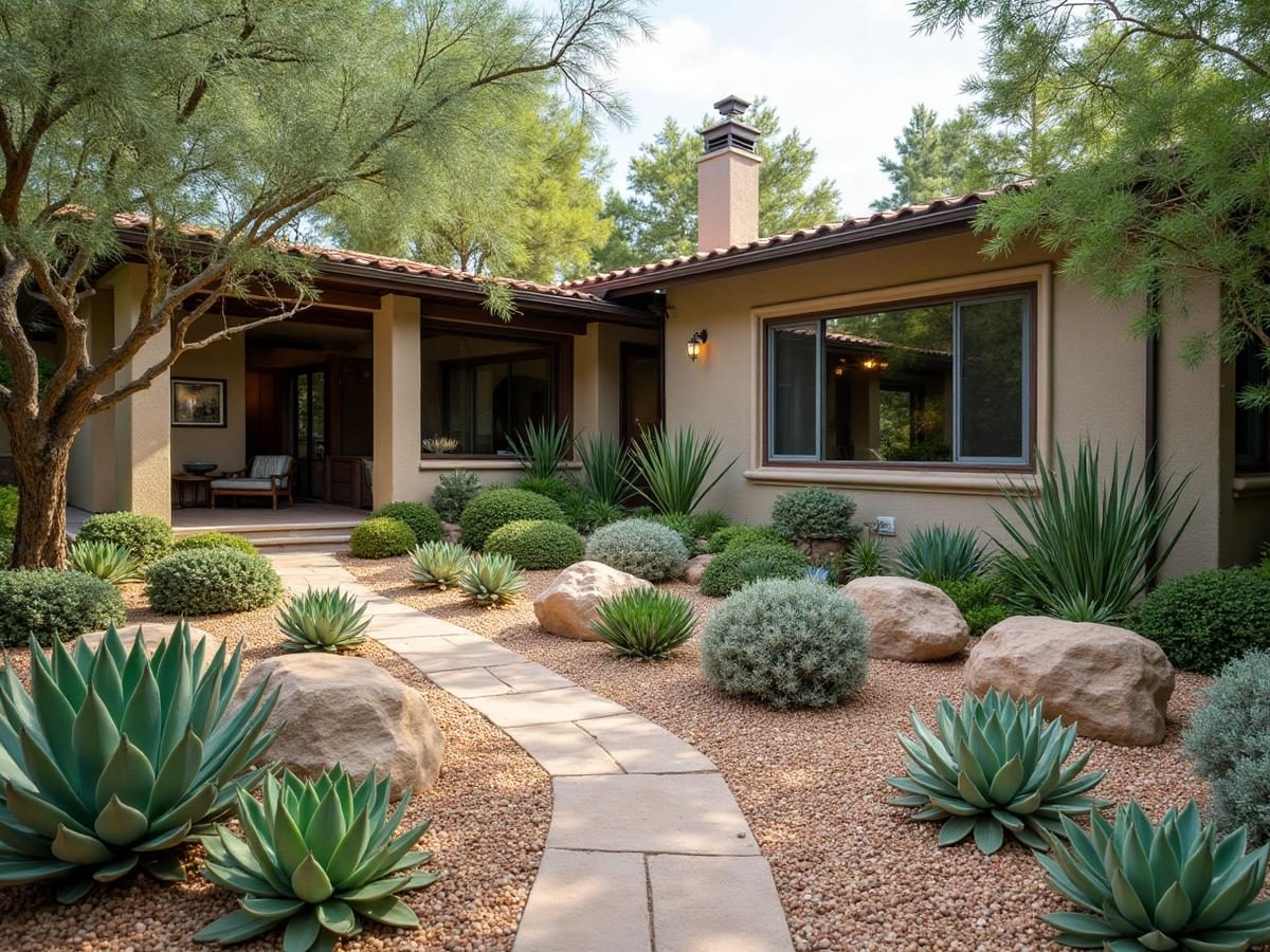 Drought-tolerant landscape design with native California plants and decorative gravel in Los Angeles